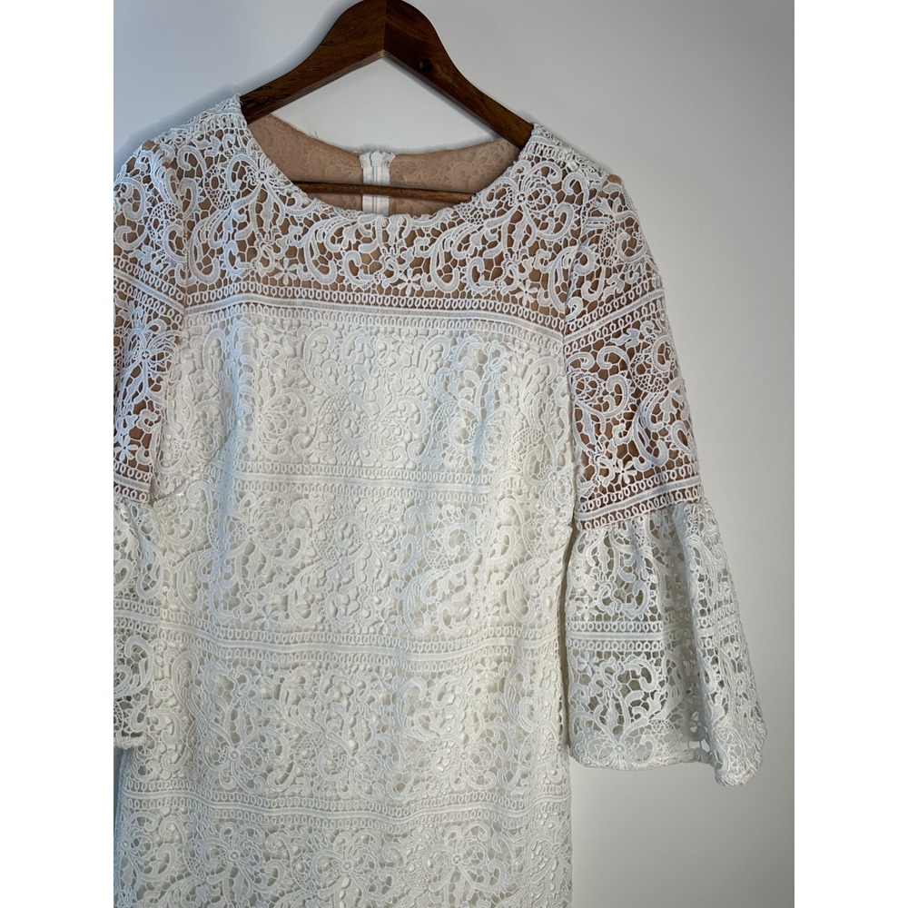 Lauren Ralph Lauren White Lace Bell Sleeve Shift Dress Sz 6 Floral Wedding Guest - Picture 4 of 13